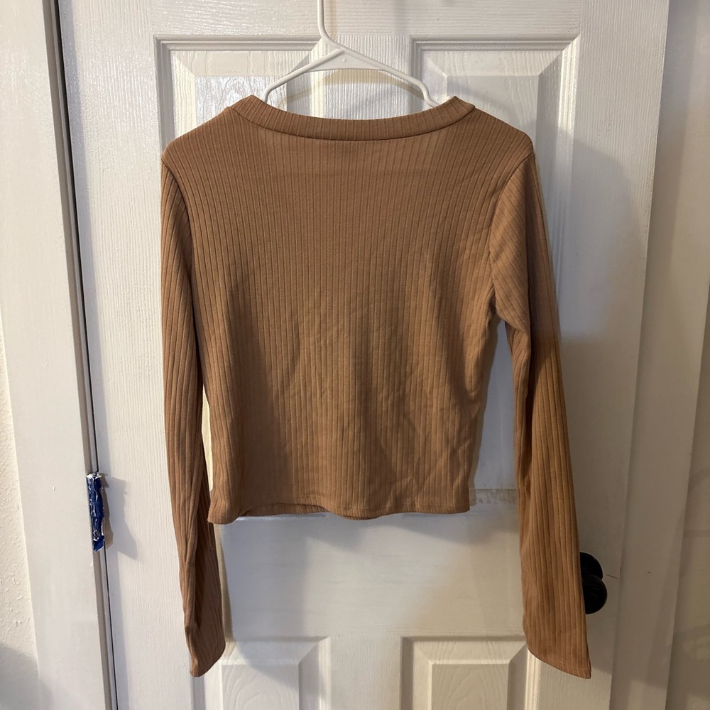 Forever 21 Camel Ribbed Long Sleeve Top